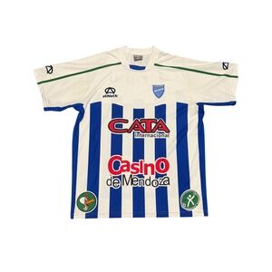 Athletic Godoy Cruz Soccer Jersey Mens Medium Blue White Striped Argentina CATA